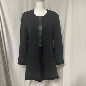 BK Buchanan-Kang Lambskin Leather Trim Marled Cardigan Jacket 14